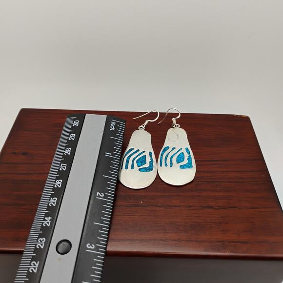 Taxco Turquoise Chip Inlay Sterling Silver Earrings - Picture 5 of 5
